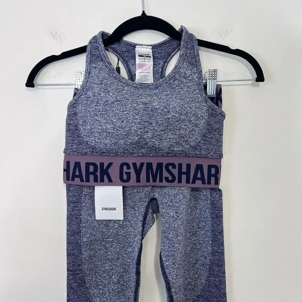 Gymshark Flex Seamless Leggings and Sports Bra Set Size XS NWT Navy Marl Purple